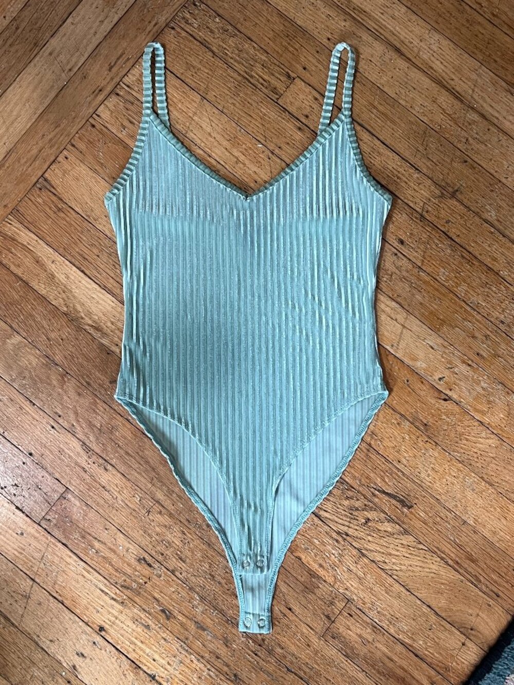Forever 21 Green Blue Mesh Ribbed Velvet Bodysuit